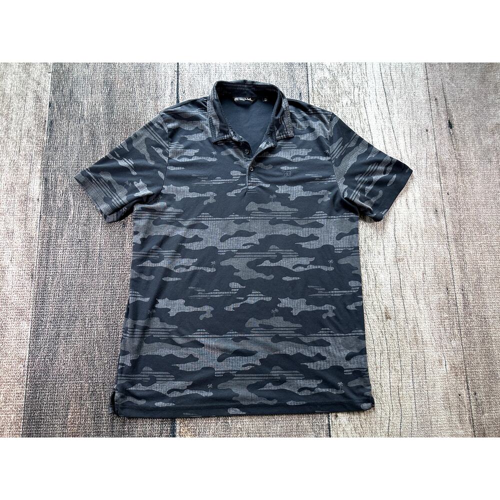 Travis Mathew Camouflage Polo Shirt Mens XXL Black Gray Cotton Polyester